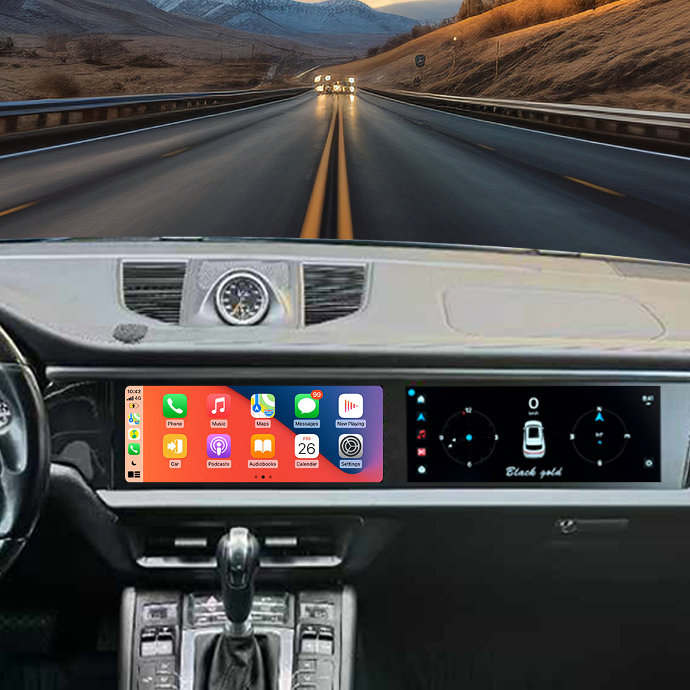 Tesla Screen For Porsche Macan 2014-2017 Modify 2024 Dual Screen Android 13.0 Car Radio Player GPS Navi Auto Stereo Multimedia Video DSP Carplay 4G SIM