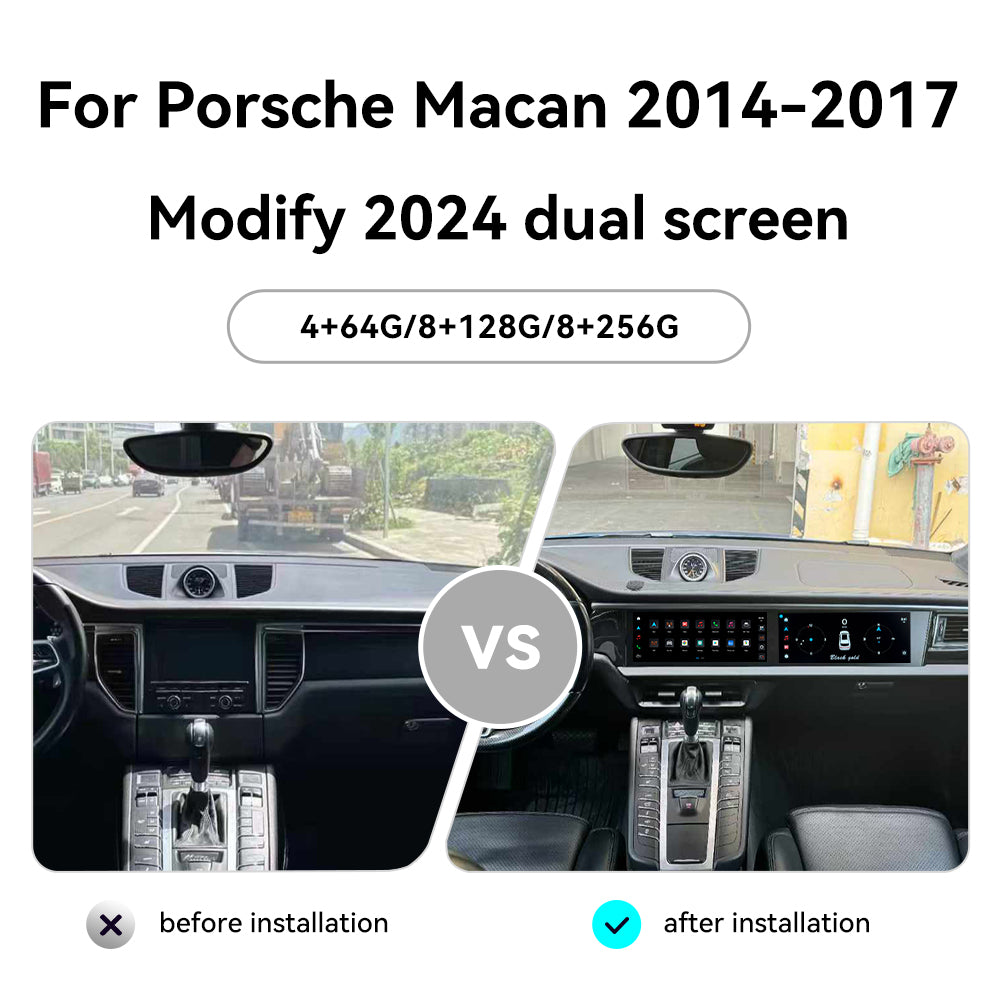 Tesla Screen For Porsche Macan 2014-2017 Modify 2024 Dual Screen Android 13.0 Car Radio Player GPS Navi Auto Stereo Multimedia Video DSP Carplay 4G SIM