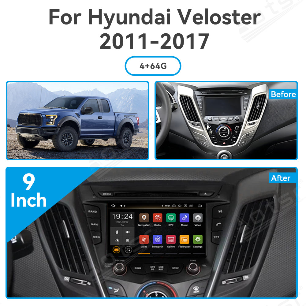 9.0 Inch Tesla Screen For Hyundai Veloster 2011-2017 Android 13.0 Car Radio Player GPS Navi Auto Stereo Multimedia Video DSP Carplay 4G SIM