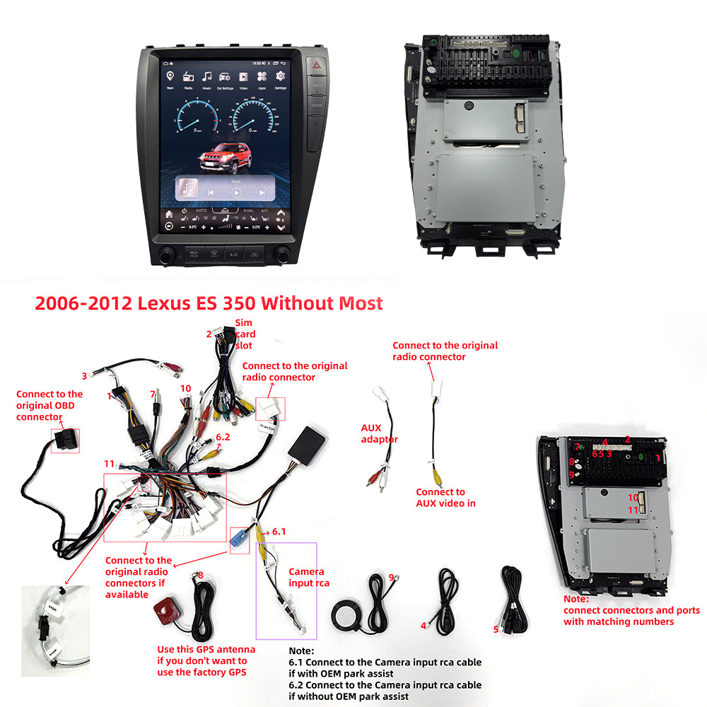 Tesla Screen For Lexus ES 350 2006-2012 Android 13.0 Car Radio Player GPS Navi Auto Stereo Multimedia Video DSP Carplay 4G SIM