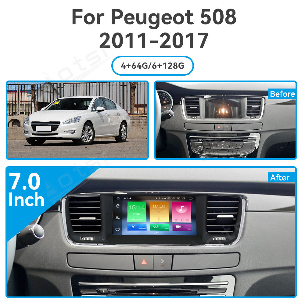 7.0 Inch Tesla Screen For Peugeot 508 2011-2017 Android 13.0 Car Radio Player GPS Navi Auto Stereo Multimedia Video DSP Carplay 4G SIM