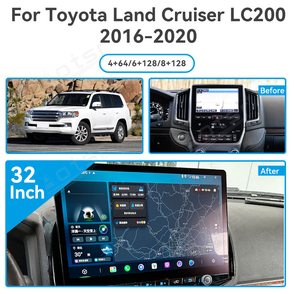 32 Inch Tesla Screen For Toyota Land Cruiser LC200 2016-2020 Android 13.0 Car Radio Player GPS Navi Auto Stereo Multimedia Video DSP Carplay 4G SIM