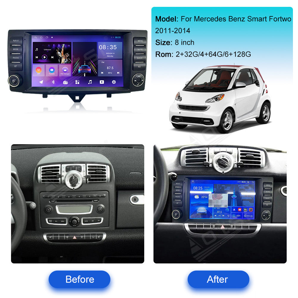 8 Inch Tesla Screen For Mercedes Benz Smart Fortwo 2011-2014 Android 13.0 Car Radio Player GPS Navi Auto Stereo Multimedia Video DSP Carplay 4G SIM