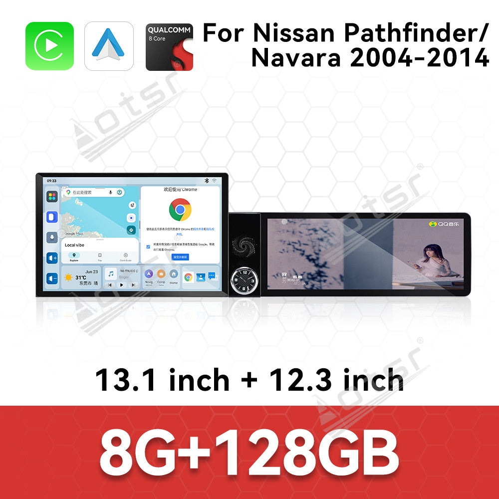 Aotsr Dual Screen 13.1 inch+12.3 inch Android 15 Carplay Car Radio for Nissan Pathfinder;Nissan Navara 2004-2014 Car GPS Navigation Multimedia
