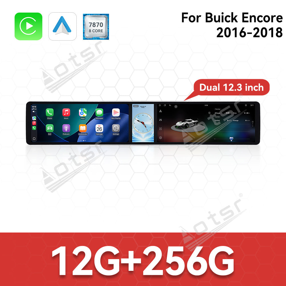 Aotsr Dual 12.3 inch Car Radio for Buick Encore 2016-2018 with 7870 Octa Core Chip Ultra HD 2400*900 Touch Screen Wireless CarPlay Bluetooth 5.0 GPS Navigation 4G Network OEM Upgrade Multimedia System