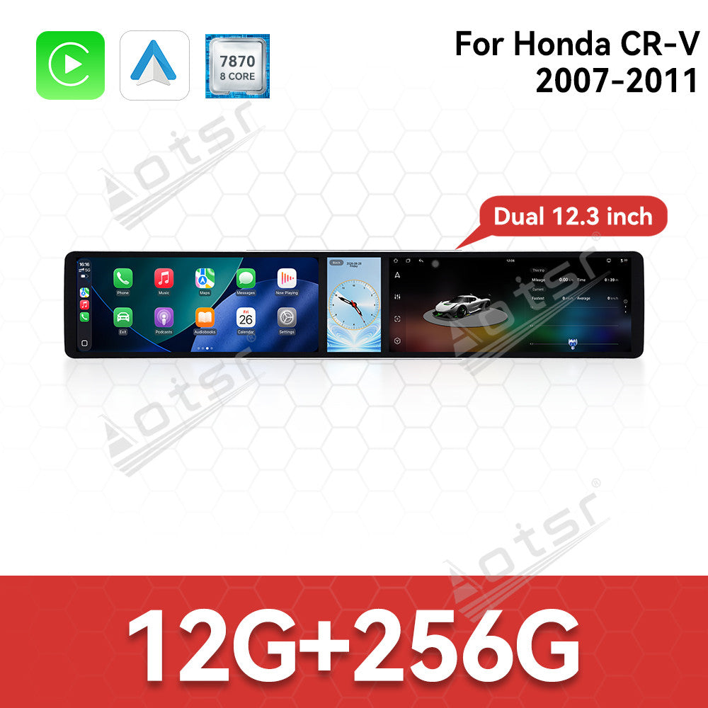 Aotsr Dual 12.3 inch Car Radio for Honda CR-V 2007-2011 with 7870 Octa Core Chip, Ultra HD 2400*900 Touch Screen, Wireless CarPlay, Bluetooth 5.0, GPS Navigation, 4G Network, OEM Upgrade Multimedia System