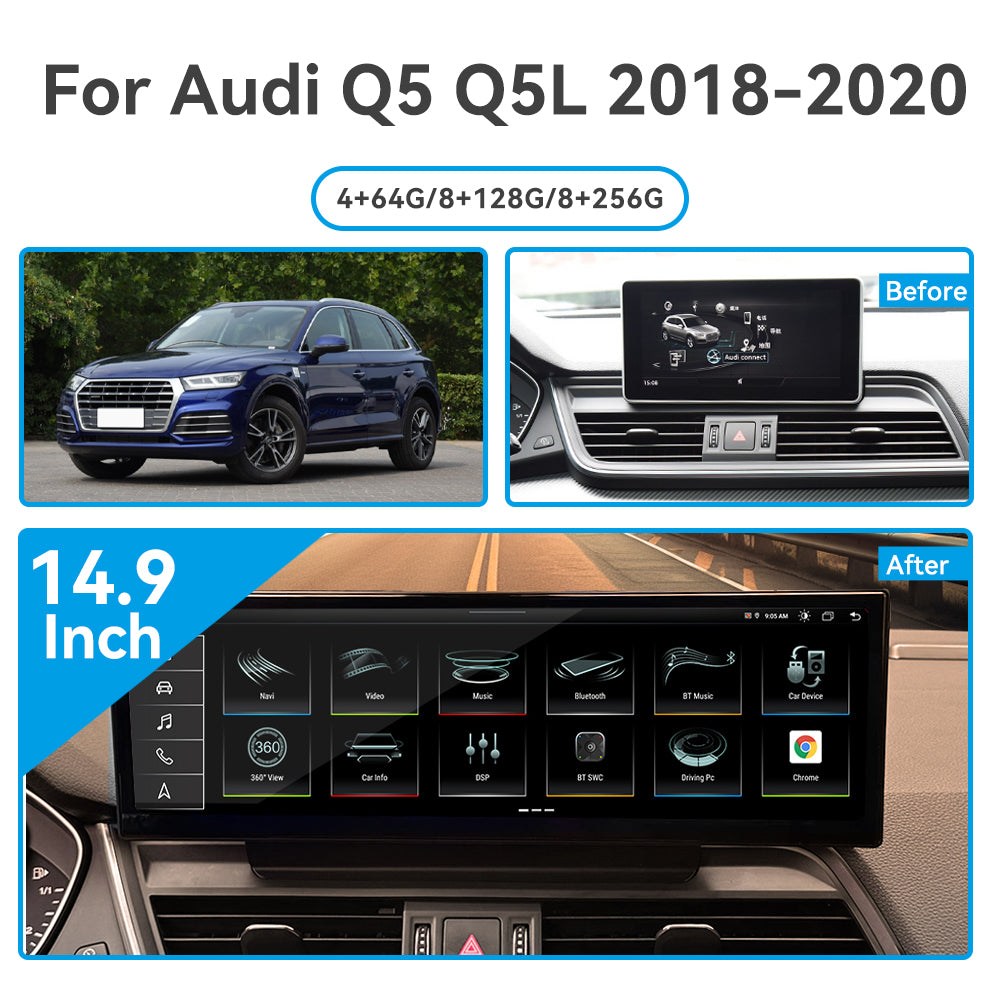 14.9 Inch Tesla Screen For Audi Q5 Q5L 2018-2020 Android 13.0 Car Radio Player GPS Navi Auto Stereo Multimedia Video DSP Carplay 4G SIM