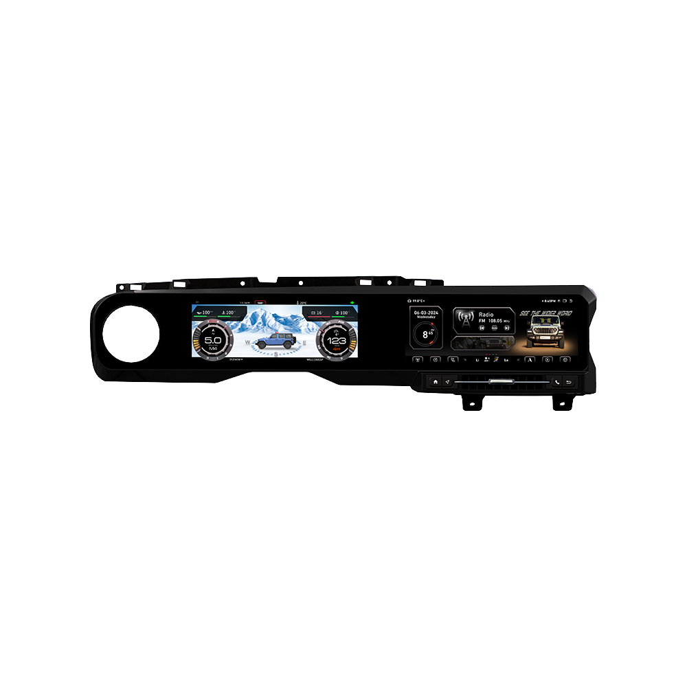 27" LCD Instrument Cluster For Jeep Wrangle JL 2018-2021 Car Radio Android 13 Long Strip QLED Screen Multimedia Player Head Unit