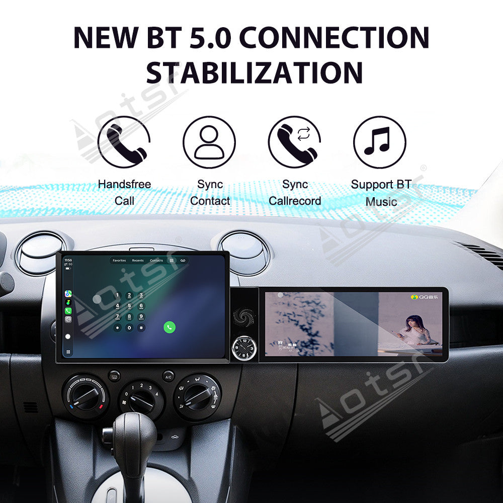 Aotsr Dual Screen 13.1 inch+12.3 inch Android 15 Carplay Car Radio for Mazda 2 2007-2014 Car GPS Navigation Multimedia