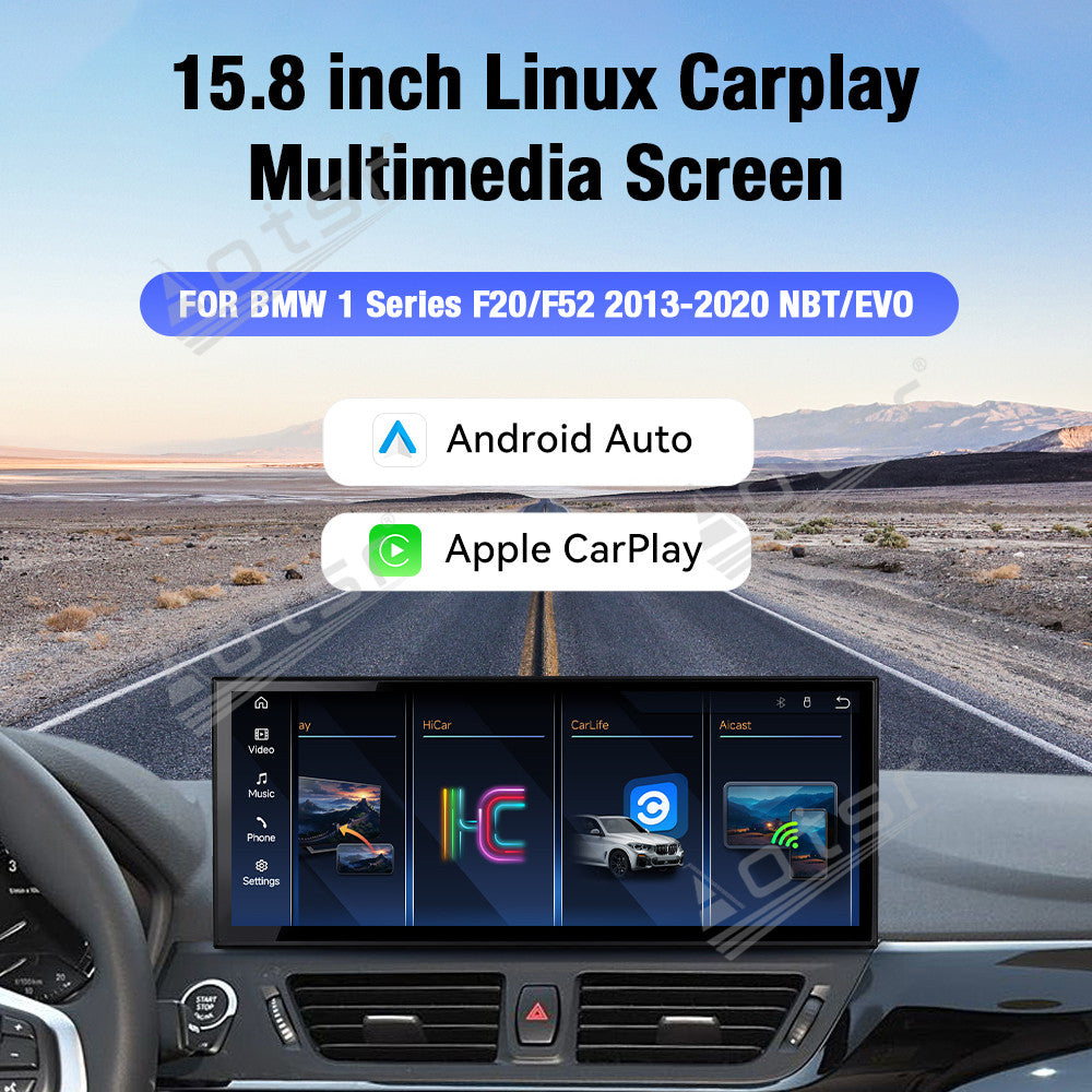 Aotsr 15.8 inch Linux Carplay Screen for BMW 1 Series(F20;F25)2013-2020 NBT EVO IPS Touch Stereo Unit Multi Storage 4G DSP BT5.0 GPS