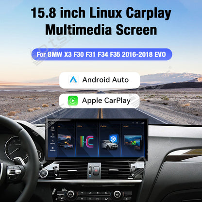 Aotsr 15.8 inch Linux Carplay Screen for BMW X3(F30;F31;F34;F35)2016-2018 EVO IPS Touch Stereo Unit Multi Storage 4G DSP BT5.0 GPS