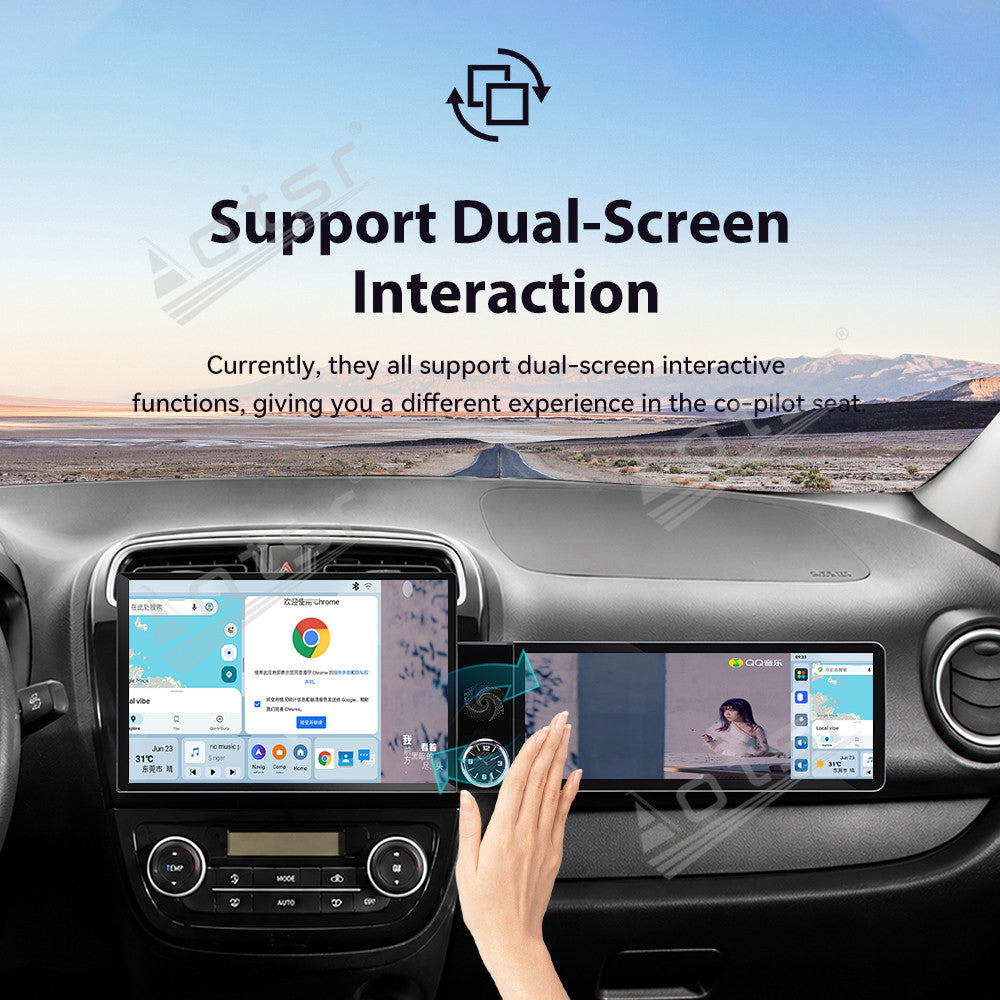 Aotsr Dual Screen 13.1 inch+12.3 inch Android 15 Carplay Car Radio for Mitsubishi Mirage 2012-2018 Car GPS Navigation Multimedia