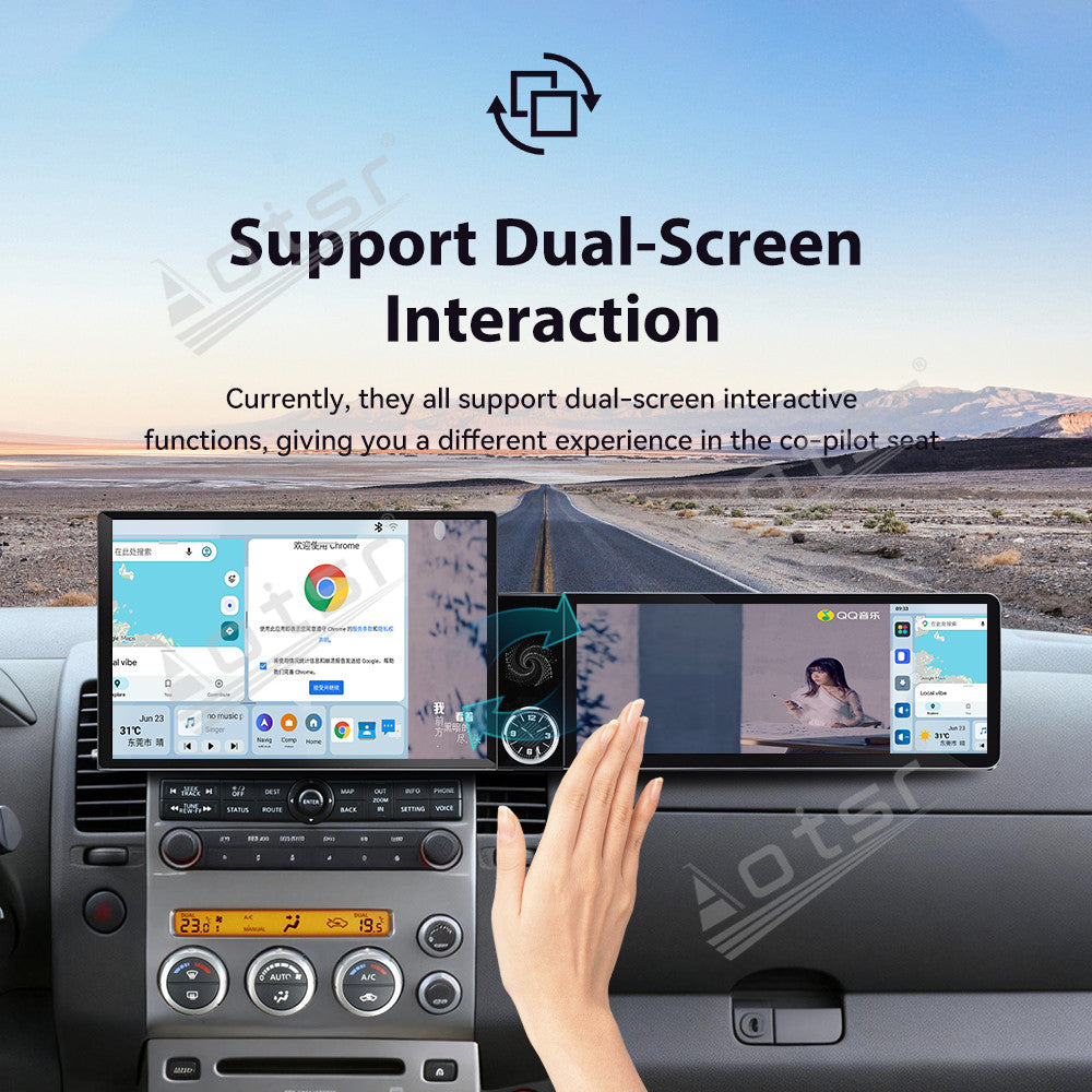 Aotsr Dual Screen 13.1 inch+12.3 inch Android 15 Carplay Car Radio for Nissan Pathfinder;Nissan Navara 2004-2014 Car GPS Navigation Multimedia