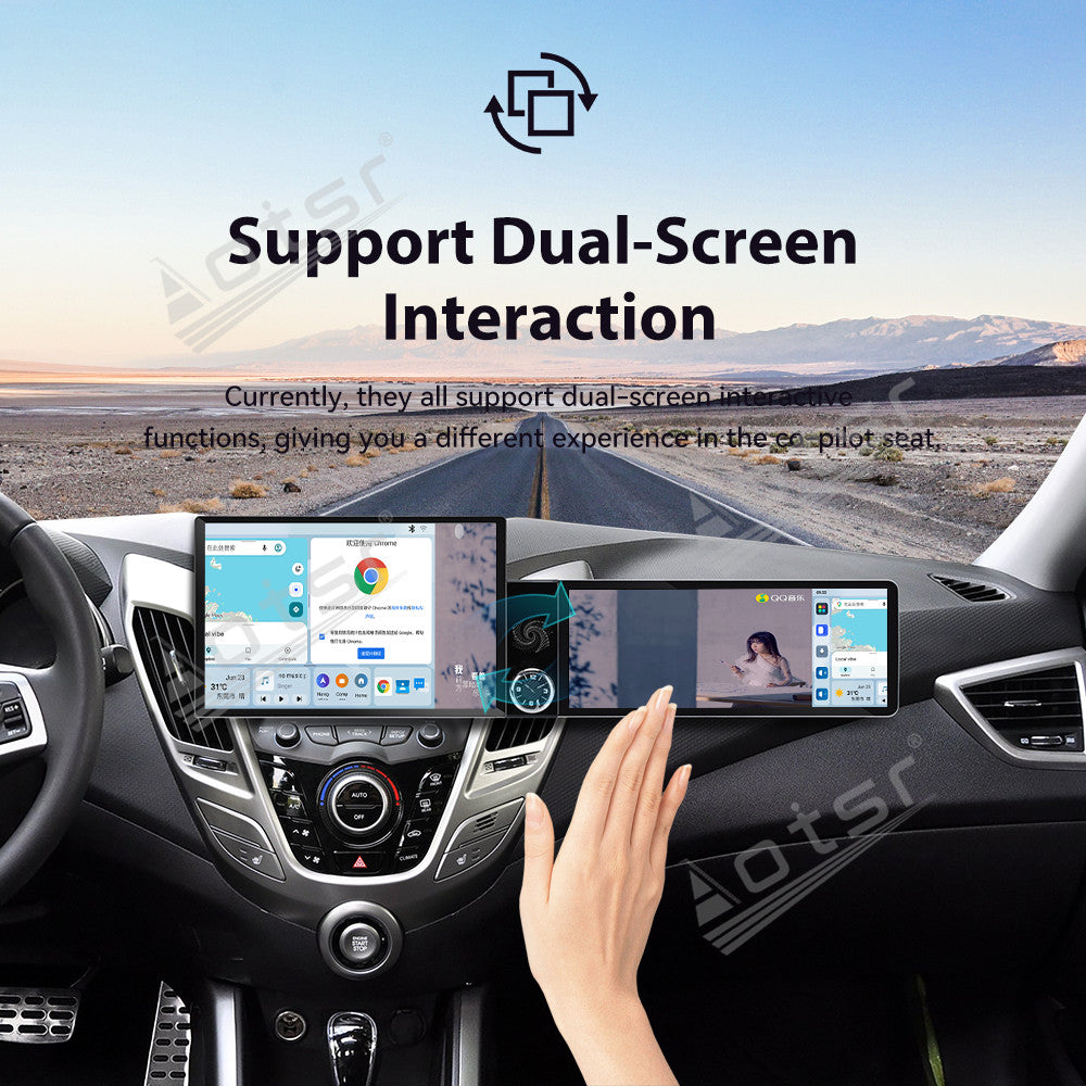 Aotsr Dual Screen 13.1 inch+12.3 inch Android 15 Carplay Car Radio for Hyundai Veloster 2011-2017 Car GPS Navigation Multimedia