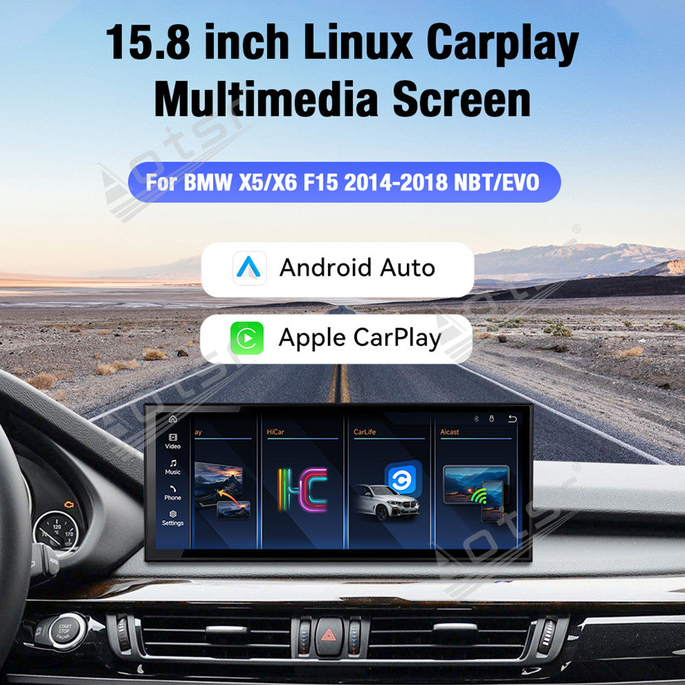 Aotsr 15.8 inch Linux Carplay Screen for BMW X5/X6 F15 2014-2018 NBT IPS Touch Stereo Unit Multi Storage 4G DSP BT5.0 GPS