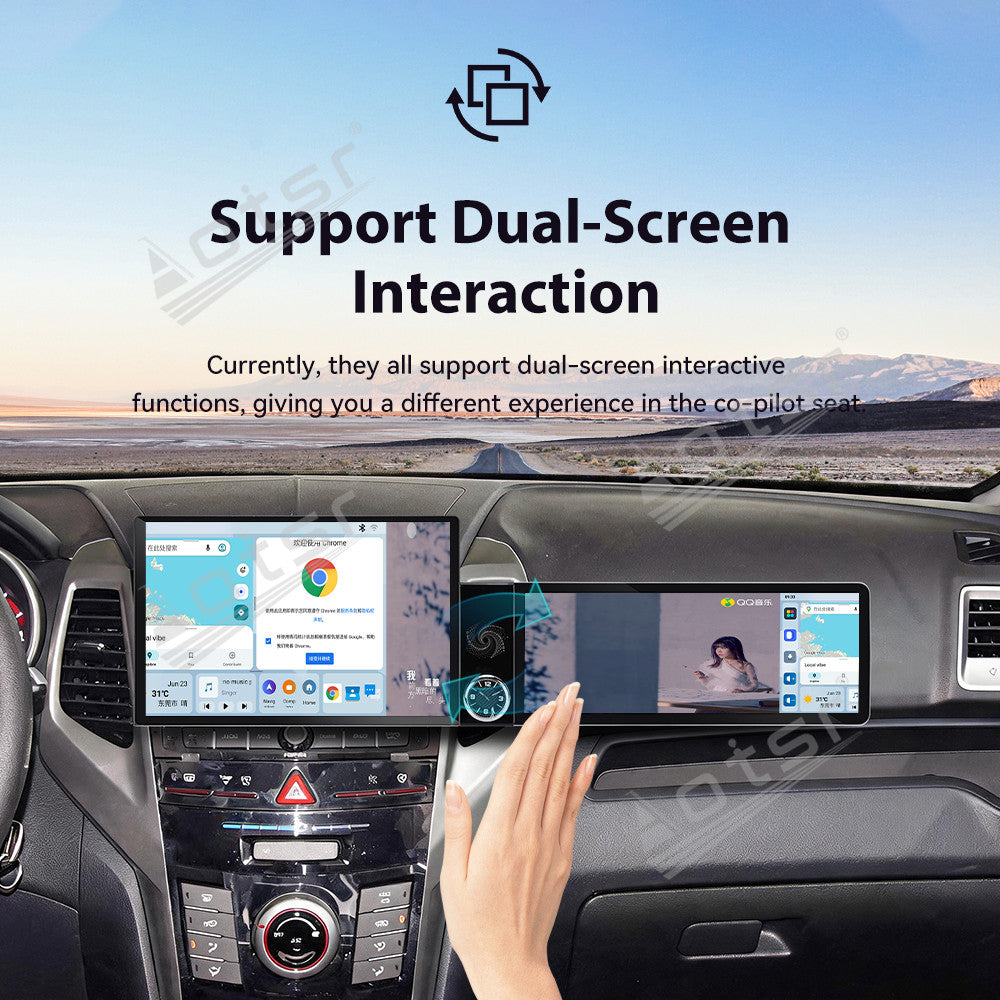 Aotsr Dual Screen 13.1 inch+12.3 inch Android 15 Carplay Car Radio for SsangYong Tivoli Matte Black 2015-2019 Car GPS Navigation Multimedia