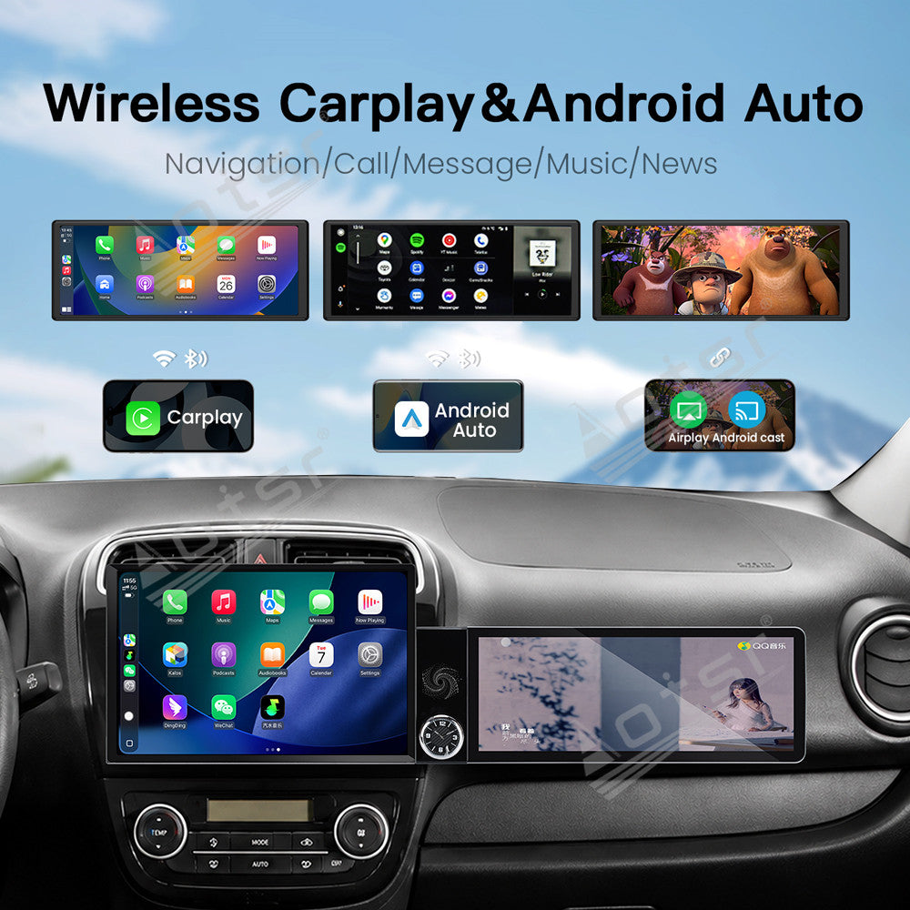 Aotsr Dual Screen 13.1 inch+12.3 inch Android 15 Carplay Car Radio for Mitsubishi Mirage 2012-2018 Car GPS Navigation Multimedia