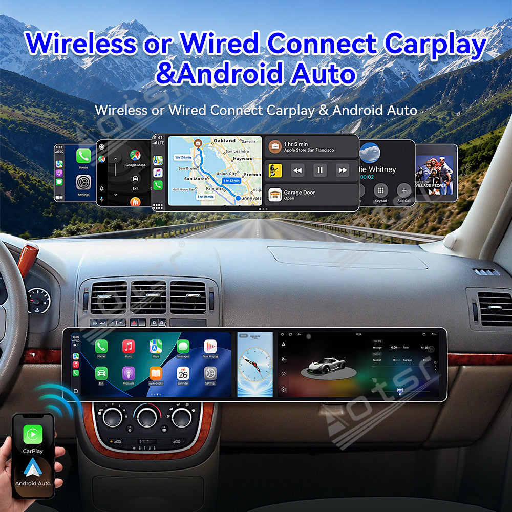 Aotsr Dual 12.3 inch Car Radio for Buick GL8 2005-2012 with 7870 Octa Core Chip Ultra HD 2400*900 Touch Screen Wireless CarPlay Bluetooth 5.0 GPS Navigation 4G Network OEM Upgrade Multimedia System