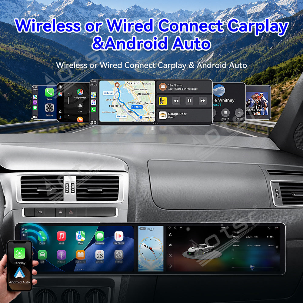 Aotsr Dual 12.3 inch Car Radio for Volkswagen Fox 2014-2018 with 7870 Octa Core Chip Ultra HD 2400*900 Touch Screen Wireless CarPlay Bluetooth 5.0 GPS Navigation 4G Network OEM Upgrade Multimedia System