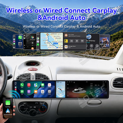 Aotsr Dual 12.3 inch Car Radio for Peugeot 206 2002-2010 with 7870 Octa Core Chip Ultra HD 2400*900 Touch Screen Wireless CarPlay Bluetooth 5.0 GPS Navigation 4G Network OEM Upgrade Multimedia System