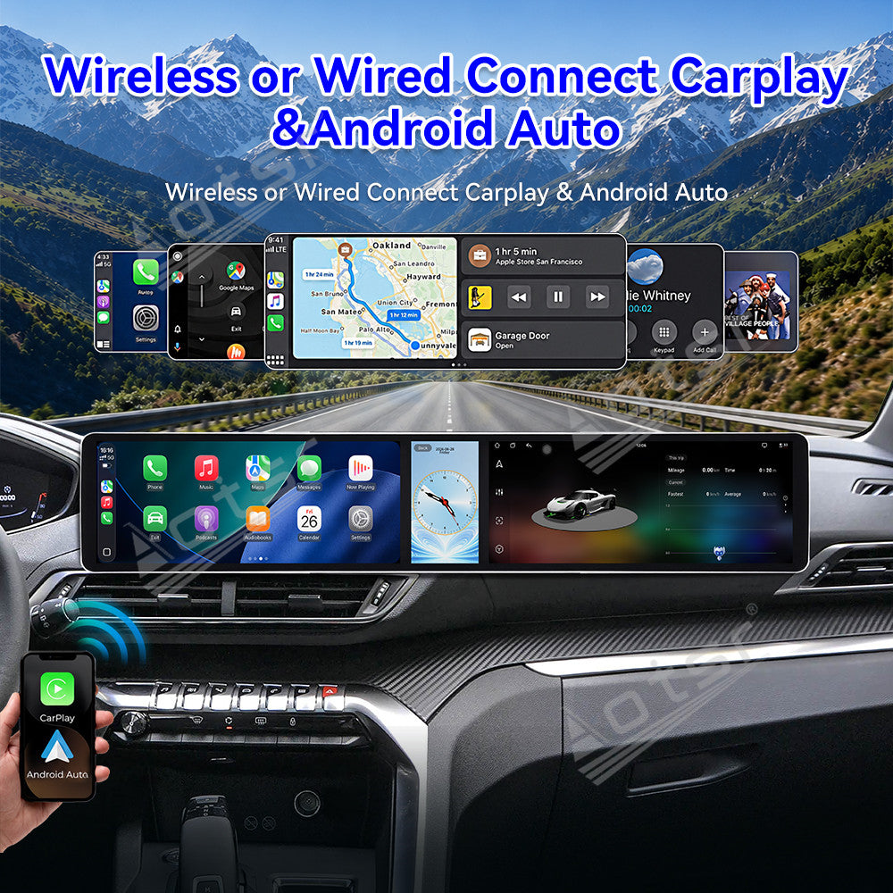 Aotsr Dual 12.3 inch Car Radio for Peugeot 4008/5008 2017-2021 with 7870 Octa Core Chip Ultra HD 2400*900 Touch Screen Wireless CarPlay Bluetooth 5.0 GPS Navigation 4G Network OEM Upgrade Multimedia System