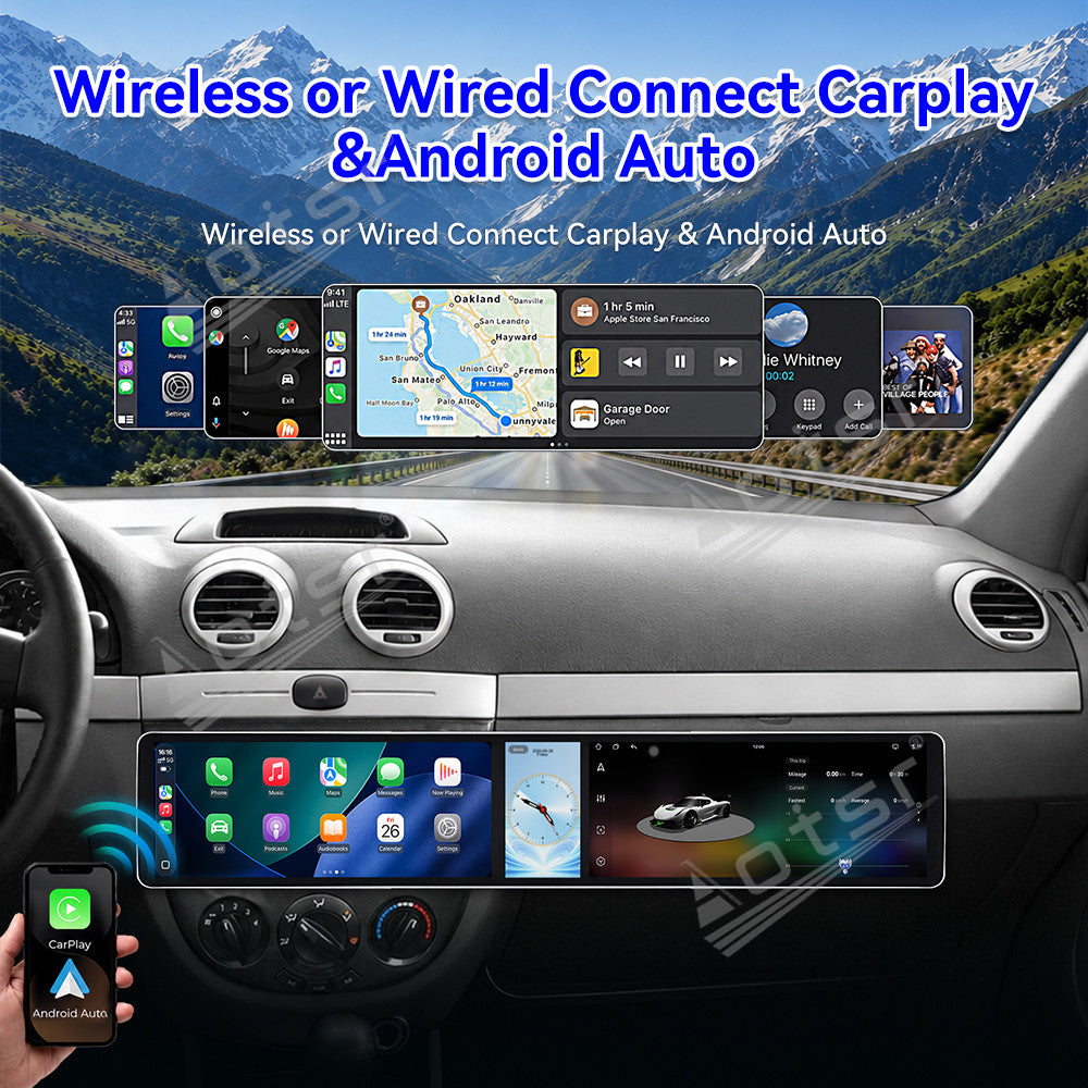 Aotsr Dual 12.3 inch Car Radio for Buick Excelle HRV 2004-2008 with 7870 Octa Core Chip Ultra HD 2400*900 Touch Screen Wireless CarPlay Bluetooth 5.0 GPS Navigation 4G Network OEM Upgrade Multimedia System