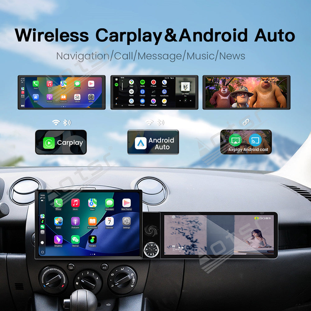 Aotsr Dual Screen 13.1 inch+12.3 inch Android 15 Carplay Car Radio for Mazda 2 2007-2014 Car GPS Navigation Multimedia