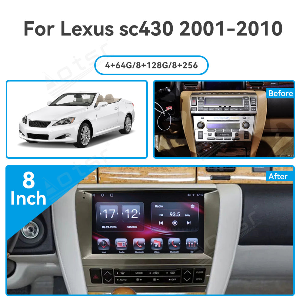 8 Inch Tesla Screen For Lexus sc430 2001-2010 Android 13.0 Car Radio Player GPS Navi Auto Stereo Multimedia Video DSP Carplay 4G SIM