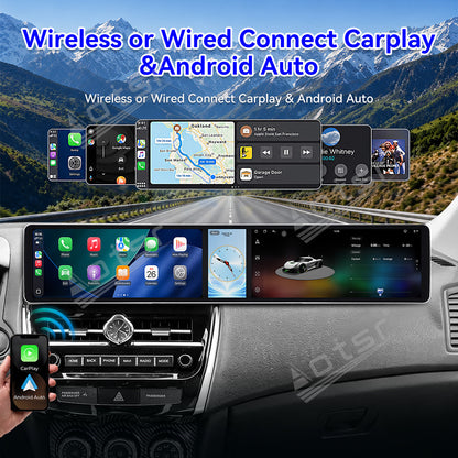 Aotsr Dual 12.3 inch Car Radio for Peugeot 4008 2013-2020 with 7870 Octa Core Chip Ultra HD 2400*900 Touch Screen Wireless CarPlay Bluetooth 5.0 GPS Navigation 4G Network OEM Upgrade Multimedia System