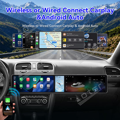 Aotsr Dual 12.3 inch Car Radio for Volkswagen Golf Mk6 2007-2012 with 7870 Octa Core Chip Ultra HD 2400*900 Touch Screen Wireless CarPlay Bluetooth 5.0 GPS Navigation 4G Network OEM Upgrade Multimedia System