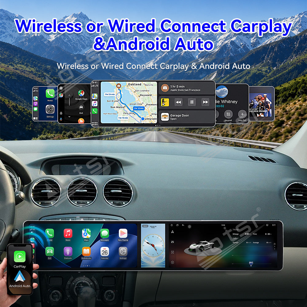 Aotsr Dual 12.3 inch Car Radio for Peugeot 408 2010-2013 with 7870 Octa Core Chip Ultra HD 2400*900 Touch Screen Wireless CarPlay Bluetooth 5.0 GPS Navigation 4G Network OEM Upgrade Multimedia System