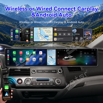 Aotsr Dual 12.3 inch Car Radio for Honda Civic 2006-2011 with 7870 Octa Core Chip Ultra HD 2400*900 Touch Screen Wireless CarPlay Bluetooth 5.0 GPS Navigation 4G Network OEM Upgrade Multimedia System