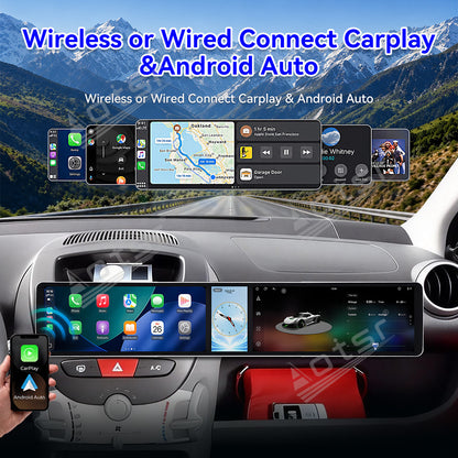Aotsr Dual 12.3 inch Car Radio for Peugeot 107/Toyota Aygo/Citroen C1 2005-2014 with 7870 Octa Core Chip Ultra HD 2400*900 Touch Screen Wireless CarPlay Bluetooth 5.0 GPS Navigation 4G Network OEM Upgrade Multimedia System
