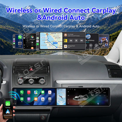 Aotsr Dual 12.3 inch Car Radio for Volkswagen Touran 2004-2015 with 7870 Octa Core Chip Ultra HD 2400*900 Touch Screen Wireless CarPlay Bluetooth 5.0 GPS Navigation 4G Network OEM Upgrade Multimedia System