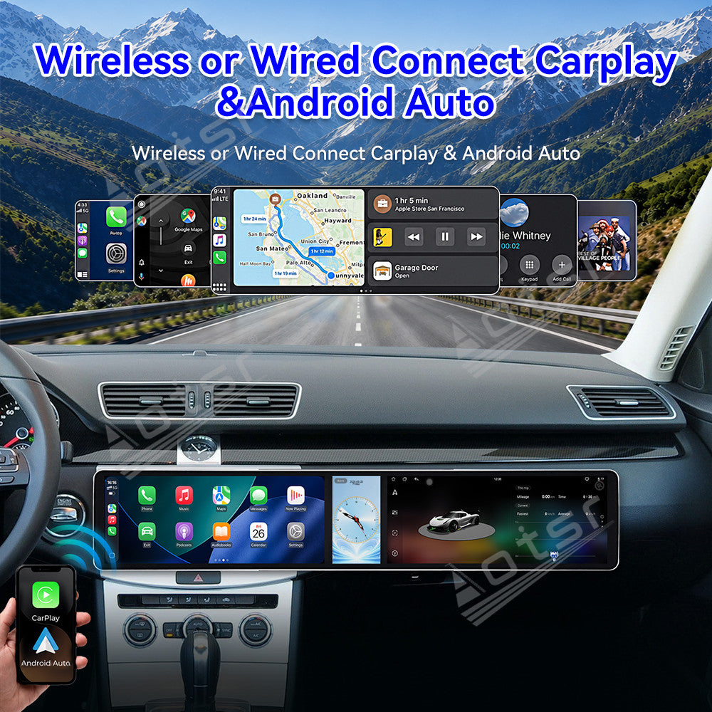 Aotsr Dual 12.3 inch Car Radio for Volkswagen Magotan/CC 2012-2016 with 7870 Octa Core Chip Ultra HD 2400*900 Touch Screen Wireless CarPlay Bluetooth 5.0 GPS Navigation 4G Network OEM Upgrade Multimedia System
