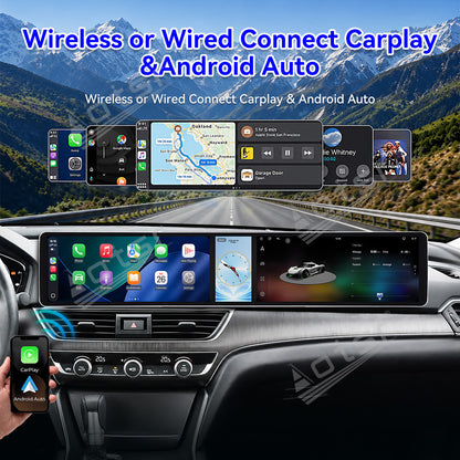 Aotsr Dual 12.3 inch Car Radio for Honda Accord 10th 2017-2022 with 7870 Octa Core Chip Ultra HD 2400*900 Touch Screen Wireless CarPlay Bluetooth 5.0 GPS Navigation 4G Network OEM Upgrade Multimedia System