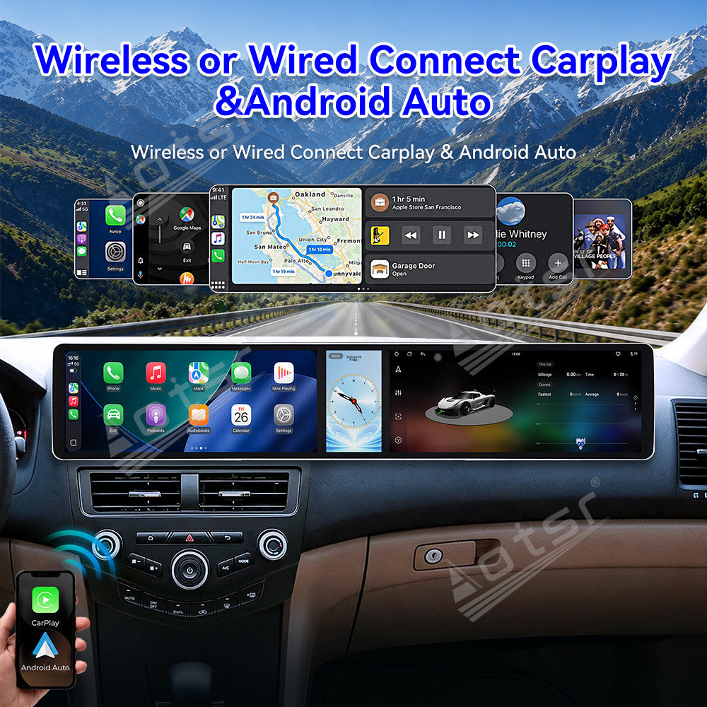 Aotsr Dual 12.3 inch Car Radio for Honda Accord 2004-2007 with 7870 Octa Core Chip Ultra HD 2400*900 Touch Screen Wireless CarPlay Bluetooth 5.0 GPS Navigation 4G Network OEM Upgrade Multimedia System