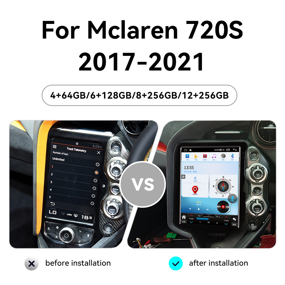 Tesla Screen For Mclaren 720S 2017-2021 Android 13.0 Car  Radio  Player  GPS Navi Auto Stereo Multimedia Video DSP Carplay 4G SIM