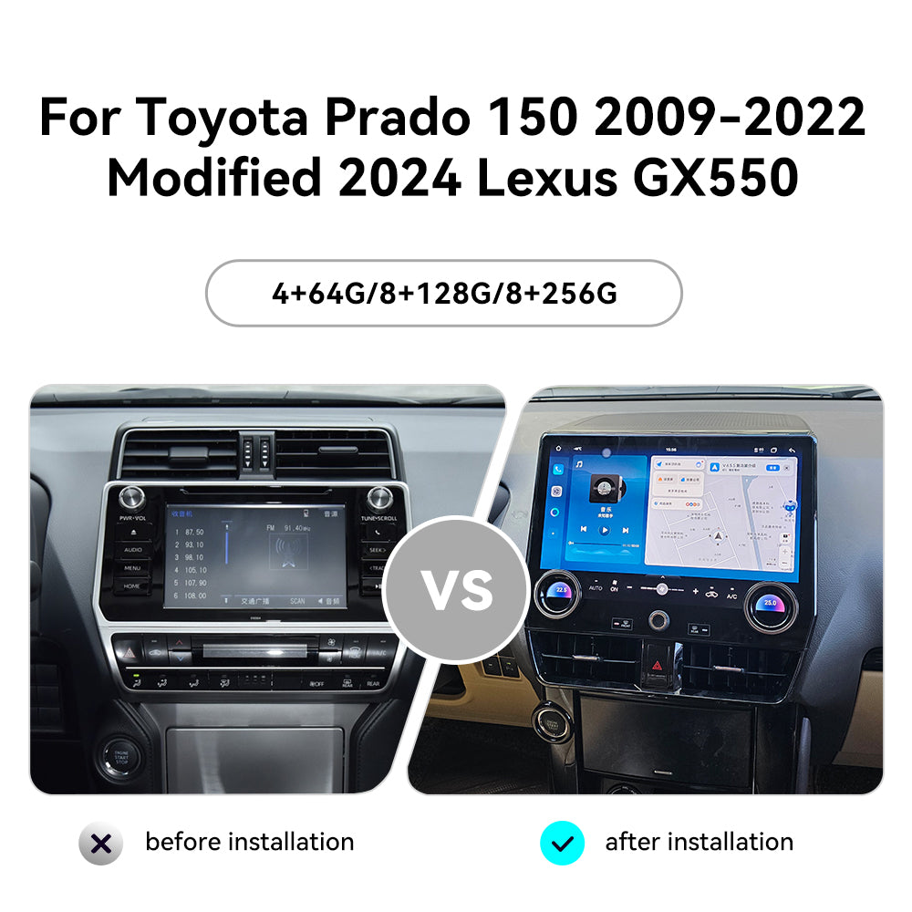 Tesla Screen For Toyota Prado 150 2009-2022 Modified 2024 Lexus GX550  Android 13.0 Car  Radio  Player  GPS Navi Auto  Stereo Multimedia Video DSP Carplay 4G SIM