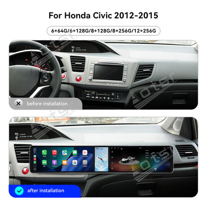 Aotsr Dual 12.3 inch Car Radio for Honda Civic 2012-2015 with 7870 Octa Core Chip Ultra HD 2400*900 Touch Screen Wireless CarPlay Bluetooth 5.0 GPS Navigation 4G Network OEM Upgrade Multimedia System