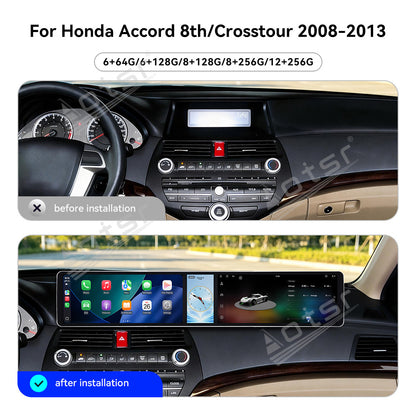 Aotsr Dual 12.3 inch Car Radio for Honda Accord 8th/Crosstour 2008-2013 with 7870 Octa Core Chip, Ultra HD 2400*900 Touch Screen, Wireless CarPlay, Bluetooth 5.0, GPS Navigation, 4G Network, OEM Upgrade Multimedia System