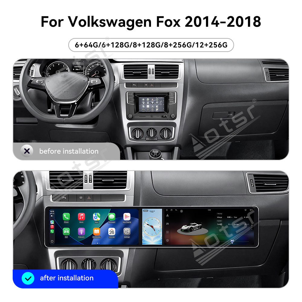 Aotsr Dual 12.3 inch Car Radio for Volkswagen Fox 2014-2018 with 7870 Octa Core Chip Ultra HD 2400*900 Touch Screen Wireless CarPlay Bluetooth 5.0 GPS Navigation 4G Network OEM Upgrade Multimedia System