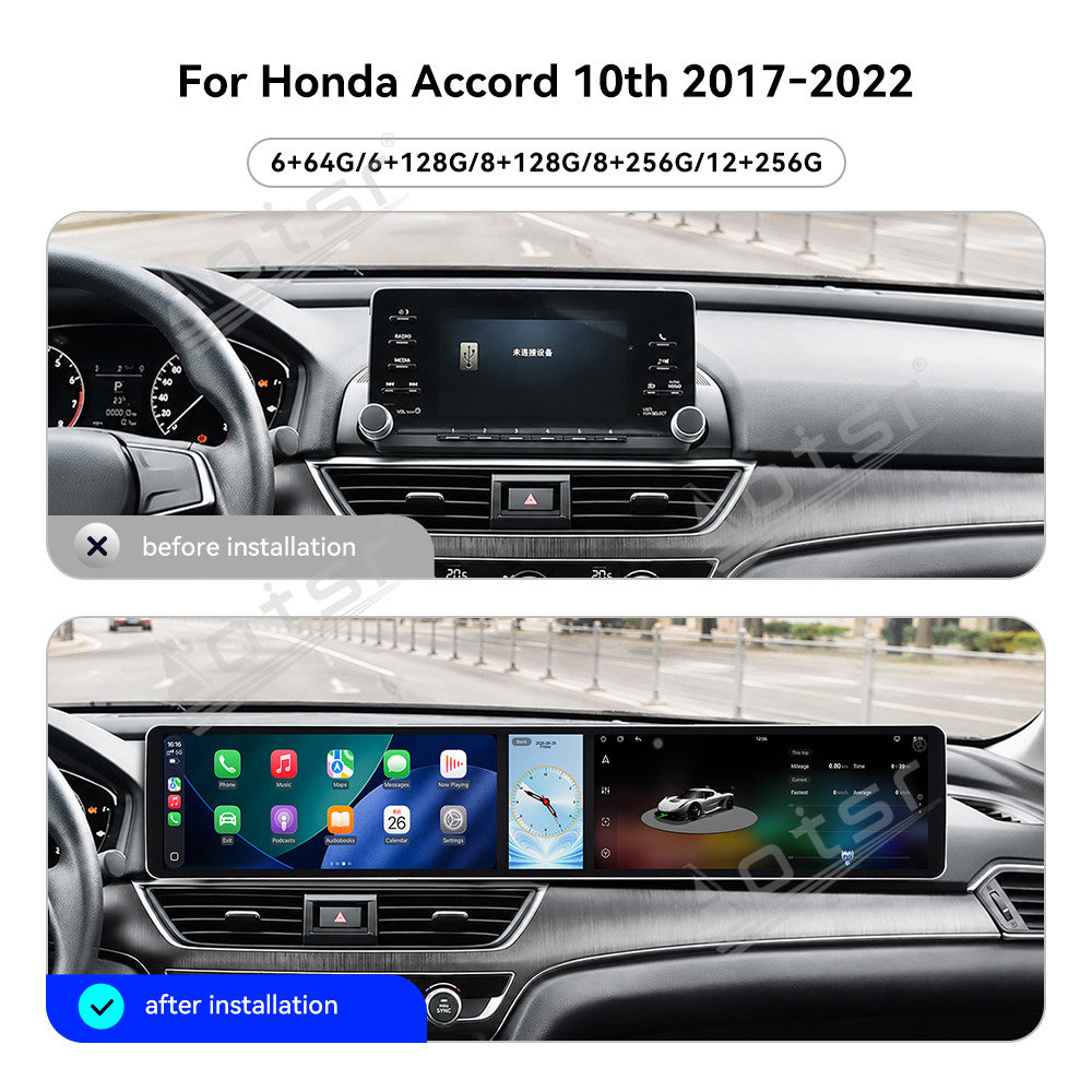 Aotsr Dual 12.3 inch Car Radio for Honda Accord 10th 2017-2022 with 7870 Octa Core Chip Ultra HD 2400*900 Touch Screen Wireless CarPlay Bluetooth 5.0 GPS Navigation 4G Network OEM Upgrade Multimedia System