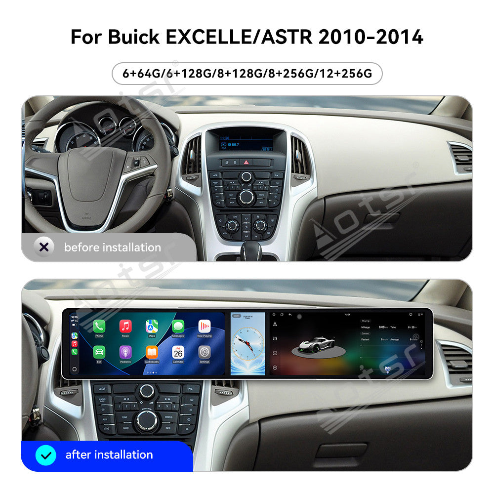Aotsr Dual 12.3 inch Car Radio for Buick EXCELLE/ASTR 2010-2014 with 7870 Octa Core Chip Ultra HD 2400*900 Touch Screen Wireless CarPlay Bluetooth 5.0 GPS Navigation 4G Network OEM Upgrade Multimedia System