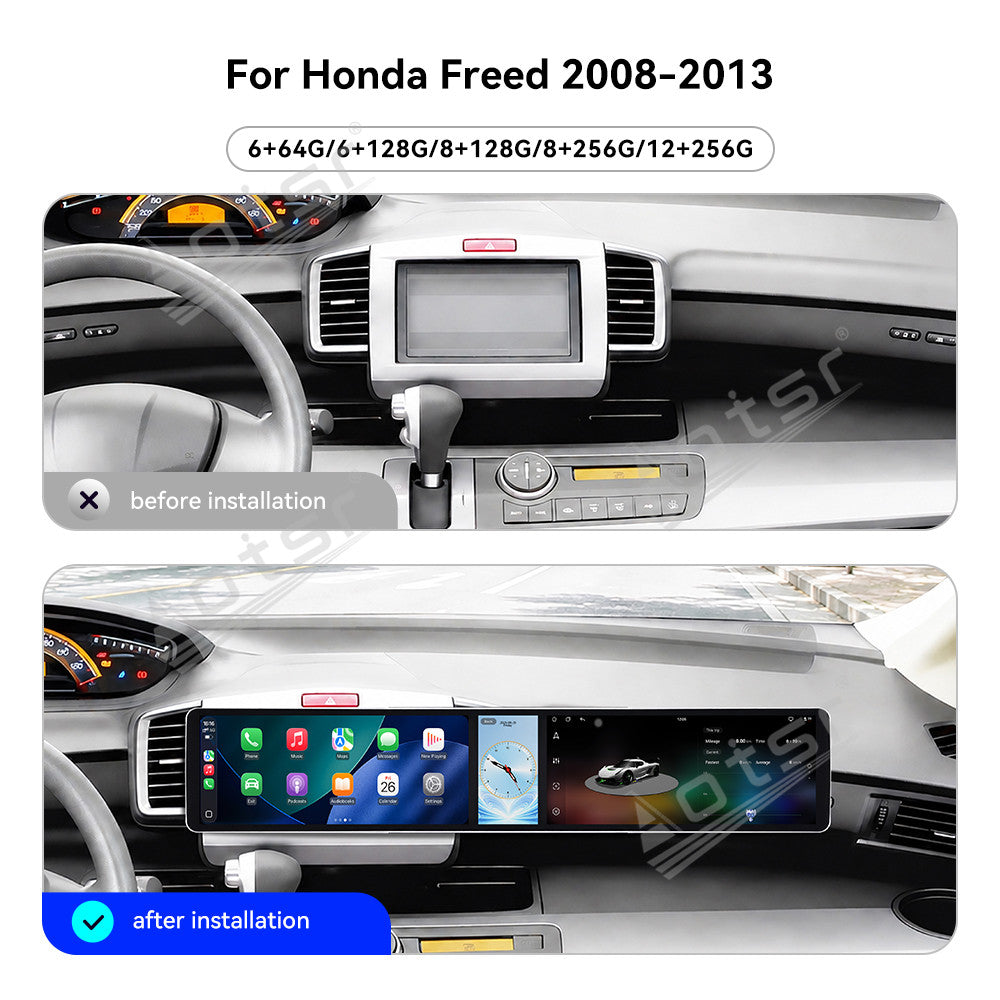 Aotsr Dual 12.3 inch Car Radio for Honda Freed 2008-2013 with 7870 Octa Core Chip, Ultra HD 2400*900 Touch Screen, Wireless CarPlay, Bluetooth 5.0, GPS Navigation, 4G Network, OEM Upgrade Multimedia System