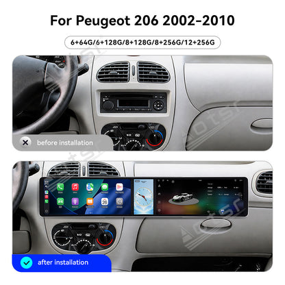 Aotsr Dual 12.3 inch Car Radio for Peugeot 206 2002-2010 with 7870 Octa Core Chip Ultra HD 2400*900 Touch Screen Wireless CarPlay Bluetooth 5.0 GPS Navigation 4G Network OEM Upgrade Multimedia System