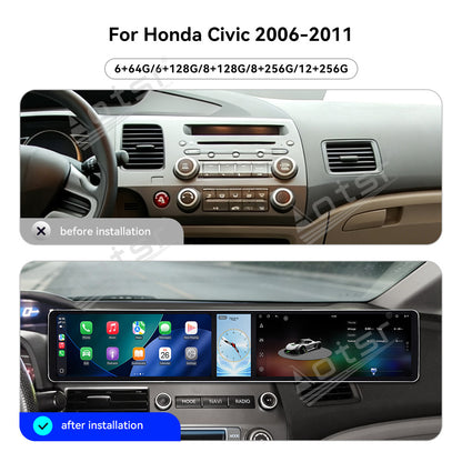 Aotsr Dual 12.3 inch Car Radio for Honda Civic 2006-2011 with 7870 Octa Core Chip Ultra HD 2400*900 Touch Screen Wireless CarPlay Bluetooth 5.0 GPS Navigation 4G Network OEM Upgrade Multimedia System