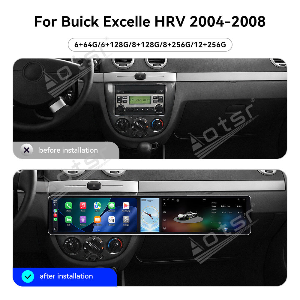Aotsr Dual 12.3 inch Car Radio for Buick Excelle HRV 2004-2008 with 7870 Octa Core Chip Ultra HD 2400*900 Touch Screen Wireless CarPlay Bluetooth 5.0 GPS Navigation 4G Network OEM Upgrade Multimedia System