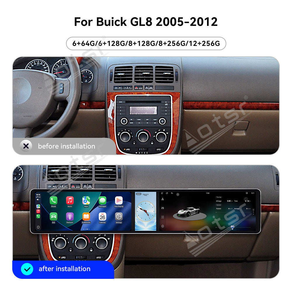 Aotsr Dual 12.3 inch Car Radio for Buick GL8 2005-2012 with 7870 Octa Core Chip Ultra HD 2400*900 Touch Screen Wireless CarPlay Bluetooth 5.0 GPS Navigation 4G Network OEM Upgrade Multimedia System