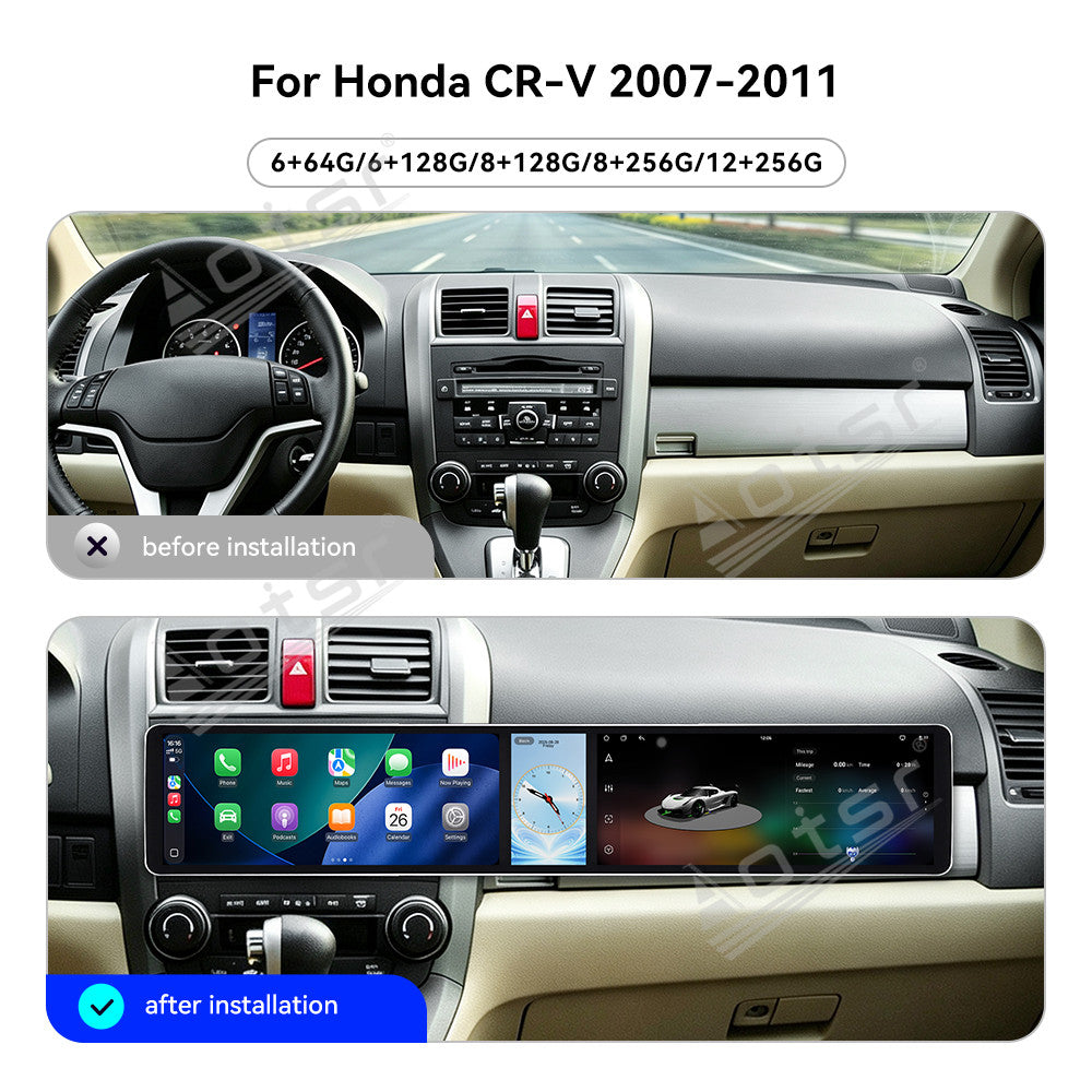 Aotsr Dual 12.3 inch Car Radio for Honda CR-V 2007-2011 with 7870 Octa Core Chip, Ultra HD 2400*900 Touch Screen, Wireless CarPlay, Bluetooth 5.0, GPS Navigation, 4G Network, OEM Upgrade Multimedia System